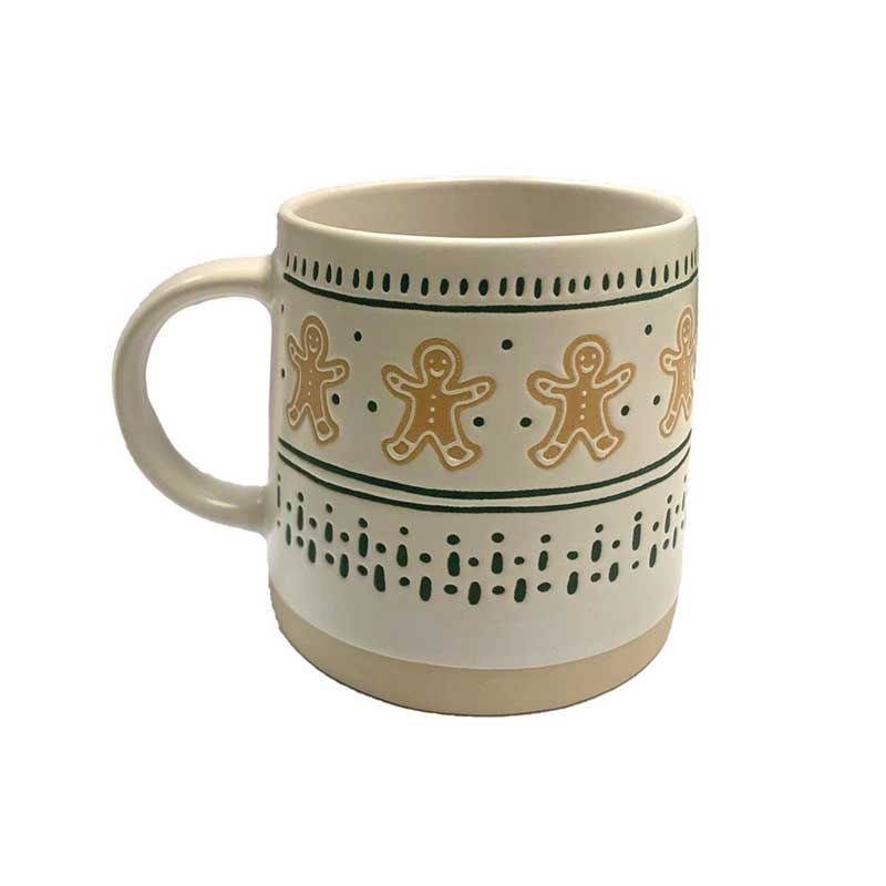 Stoneware mug with gingerbread man design for autumn spice season