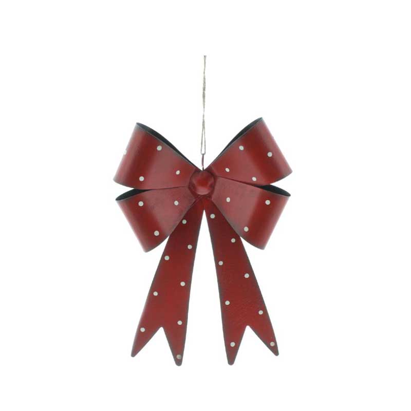 Red polka dot metal bow decoration for door, window, or wall