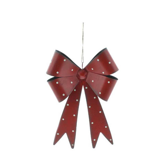 Red polka dot metal bow decoration for door, window, or wall