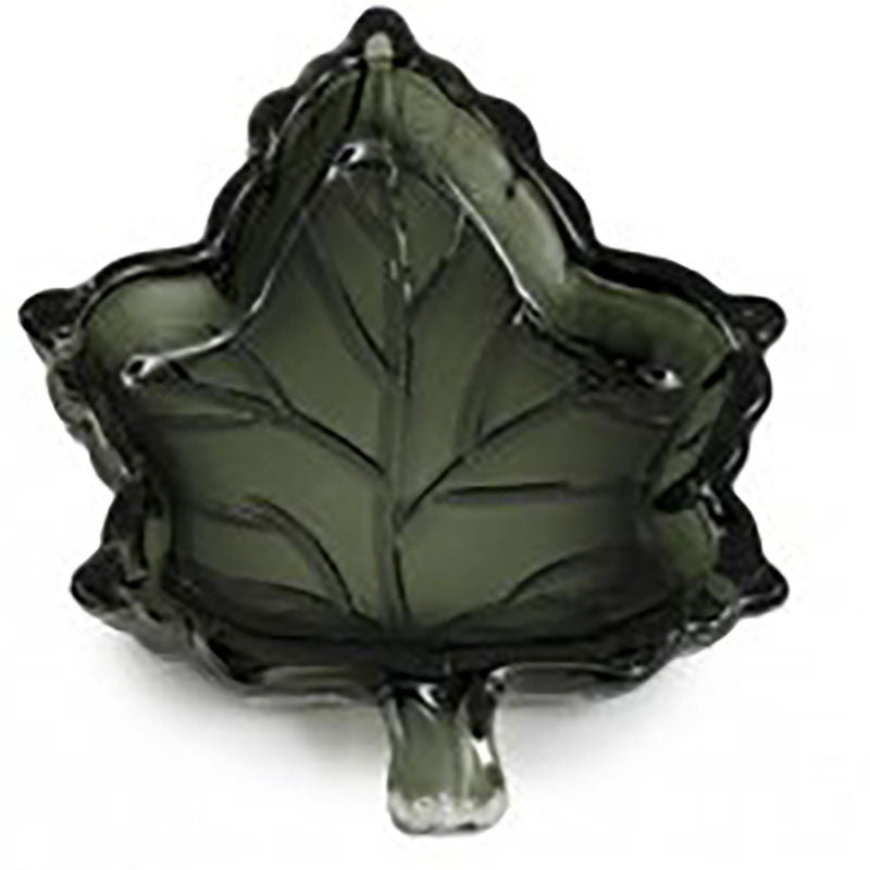 Sage green glass leaf-shaped trinket dish