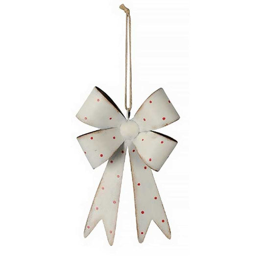 Winter white metal bow decoration for door, window, or wall